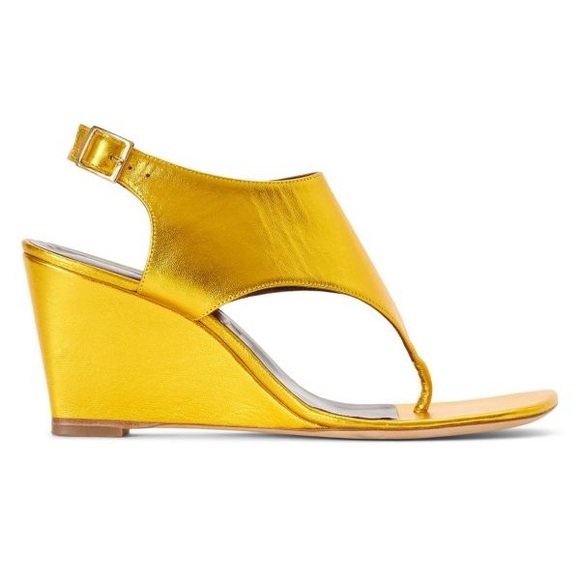 Staud Alex Metallic Leather Thong Wedge Sandals - Picture 1 of 15
